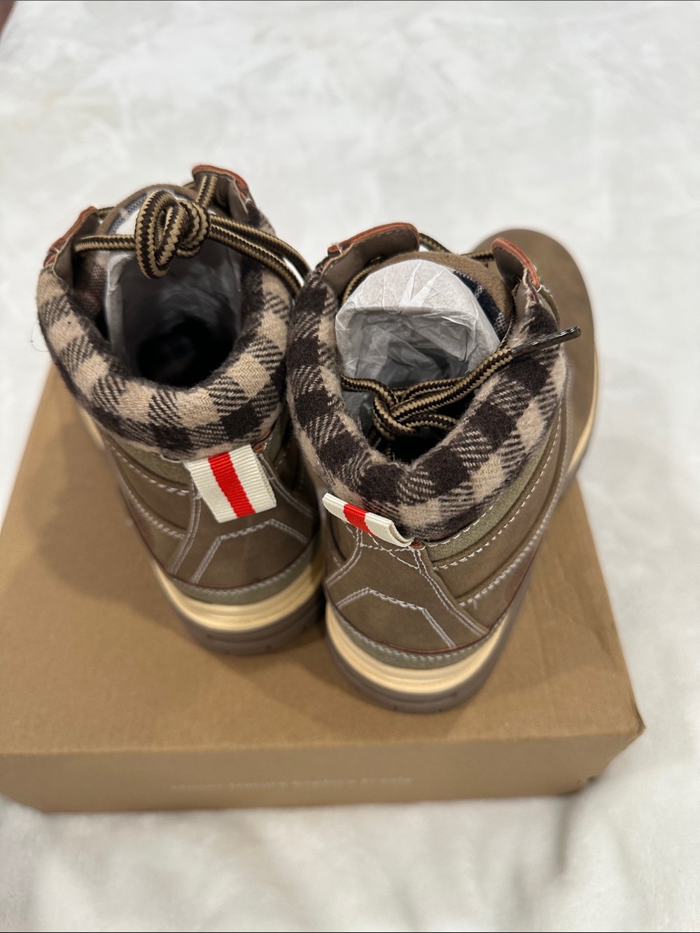 F&F Brown Lace-Up Work or hiking Boot with Plaid Collar - Picture 5 of 12